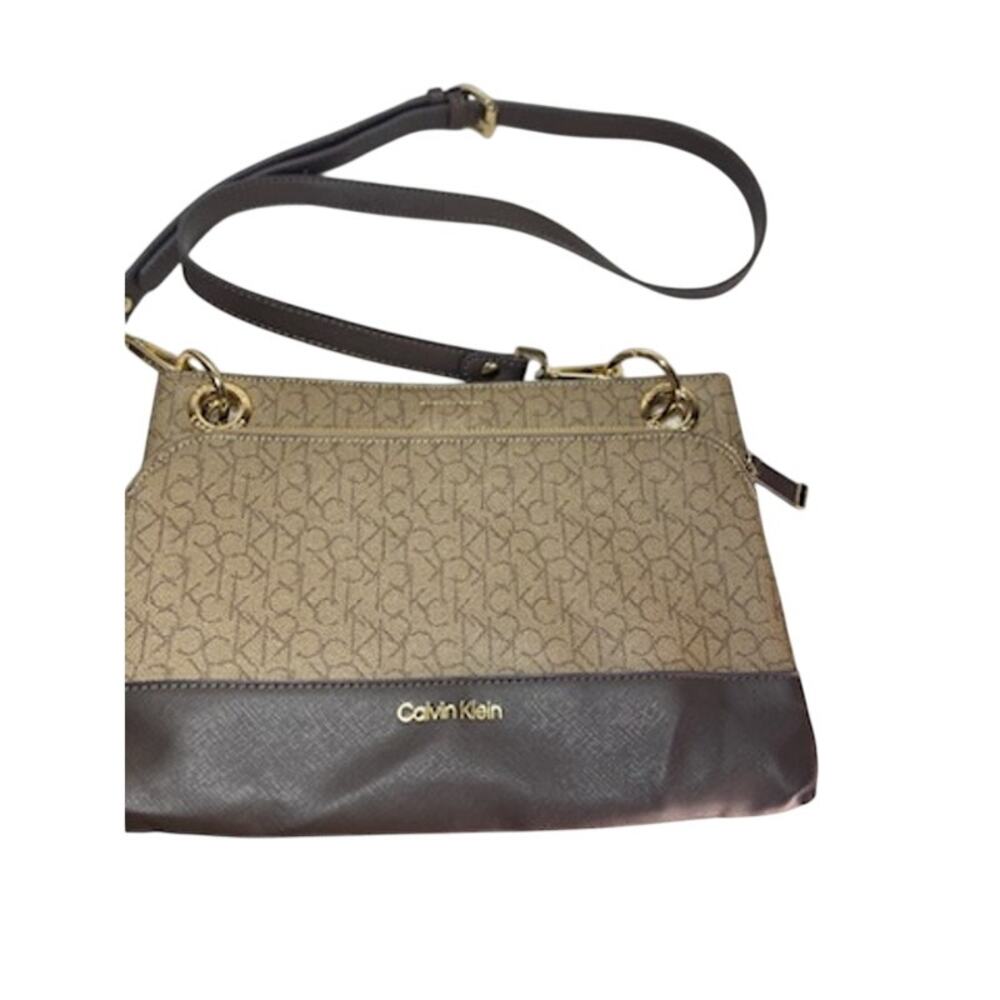 Calvin Klein Sonoma Signature Crossbody Bag • Brown Monogram • Gold Hardware